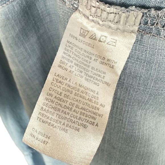 SAKS FIFTH AVENUE Sleeveless Tiered Square Neck Chambray Maxi Dress - Picture 10 of 11